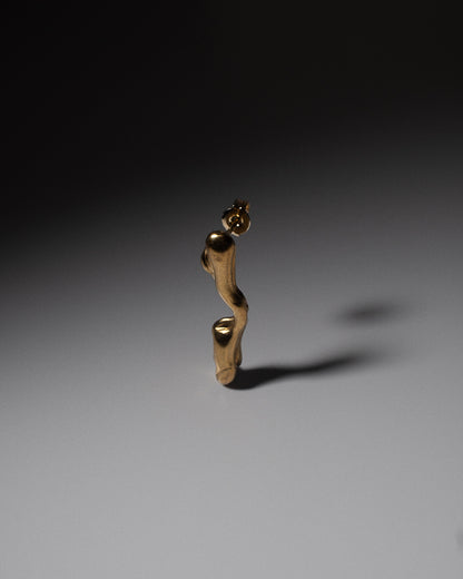 Handcrafted unique gold dangle drop abstract organic earring.